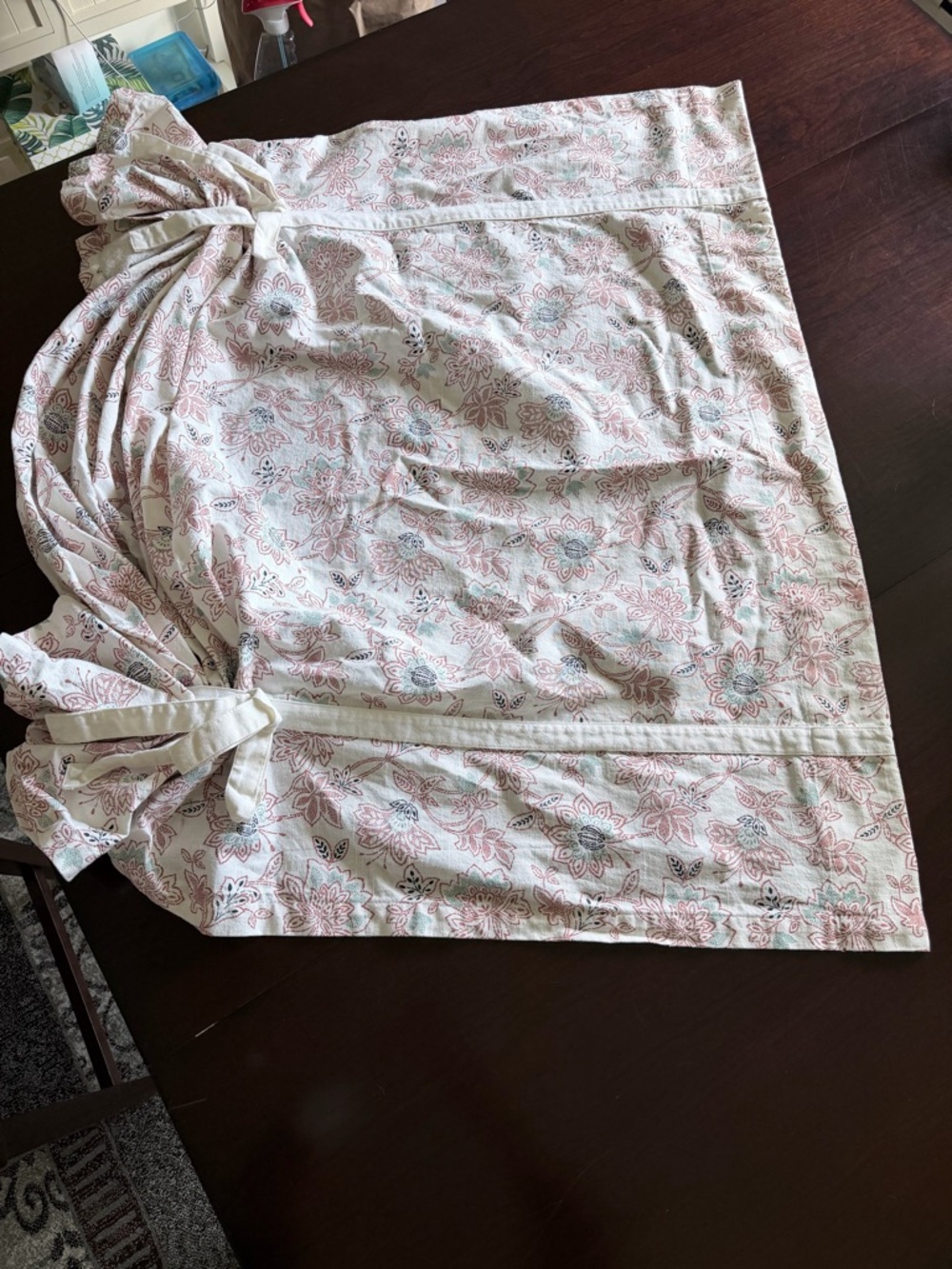 Floral Tie-Up Valance Curtain Panel in Soft Pink and Blue